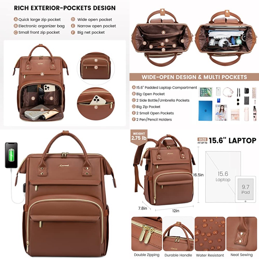 Women Bags Leather - Leather Laptop Backpack for Women, Travel