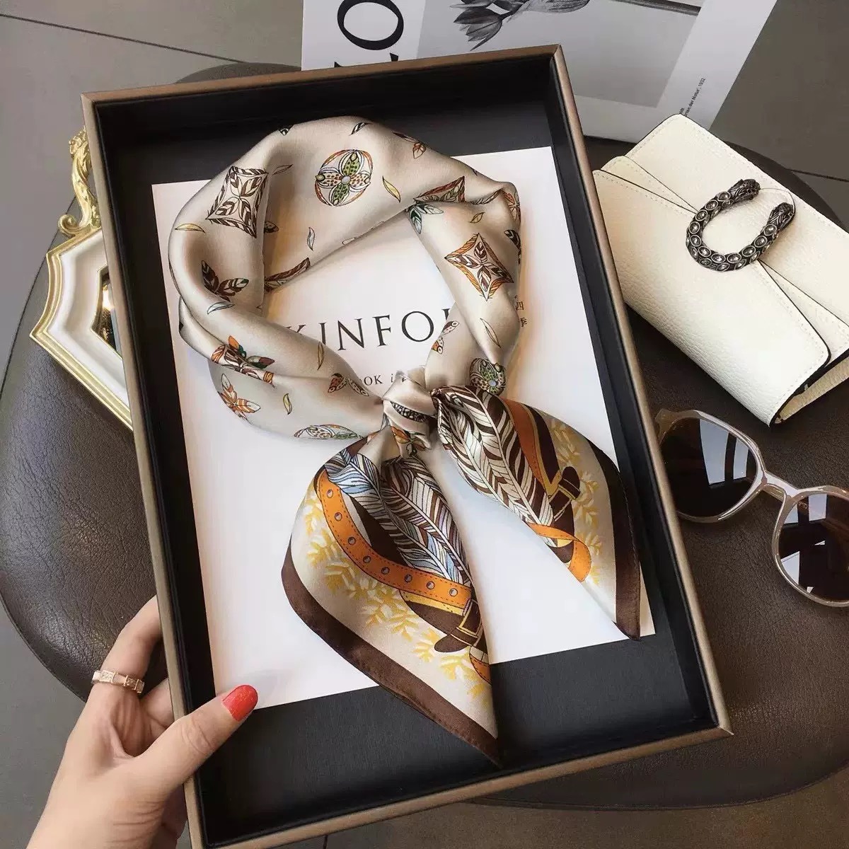 Women Bags Online - Luxury Design Skinny Silk Square Scarf