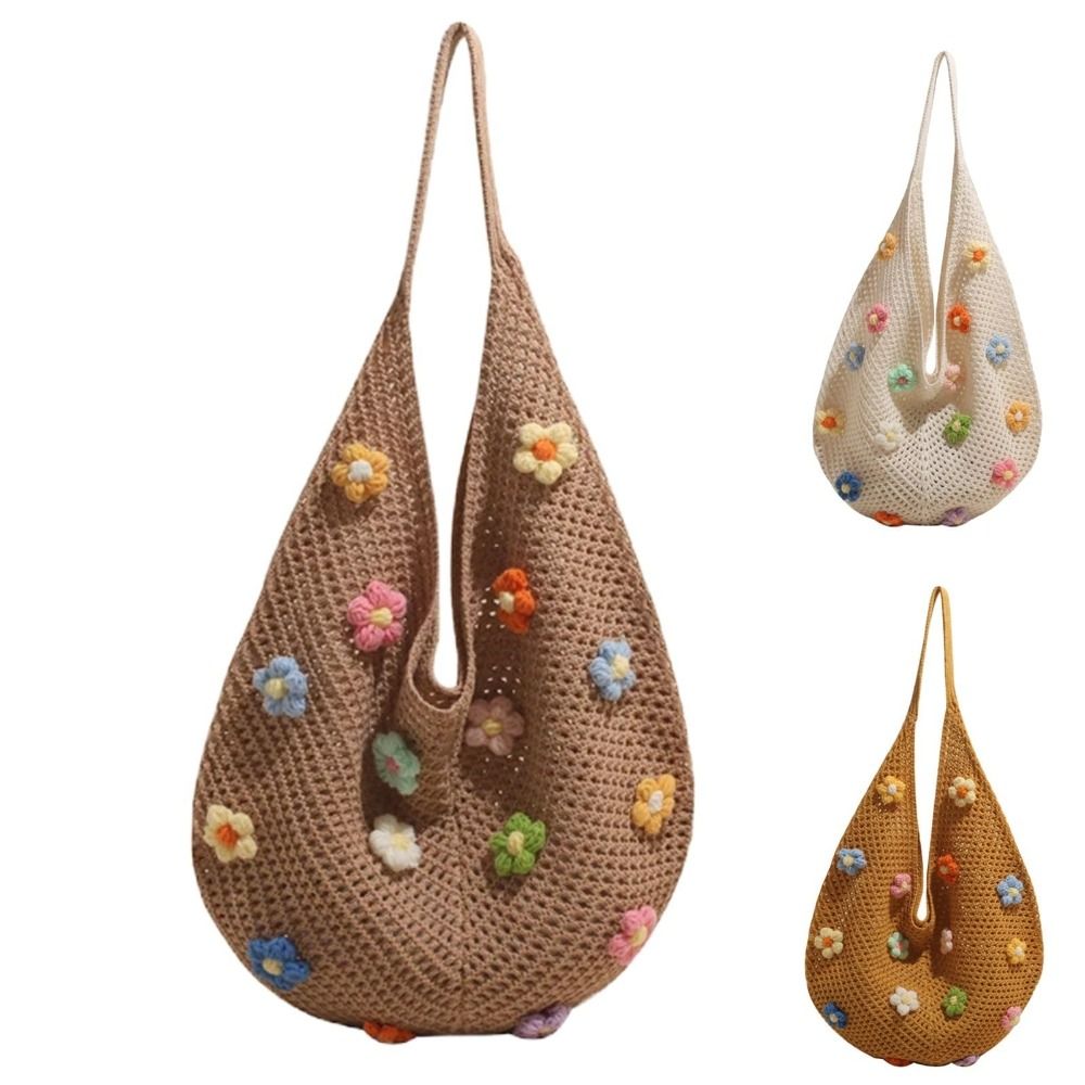 Women Bags Manufacturer - Fashion Flower Knitted Shoulder Bag Lightweight