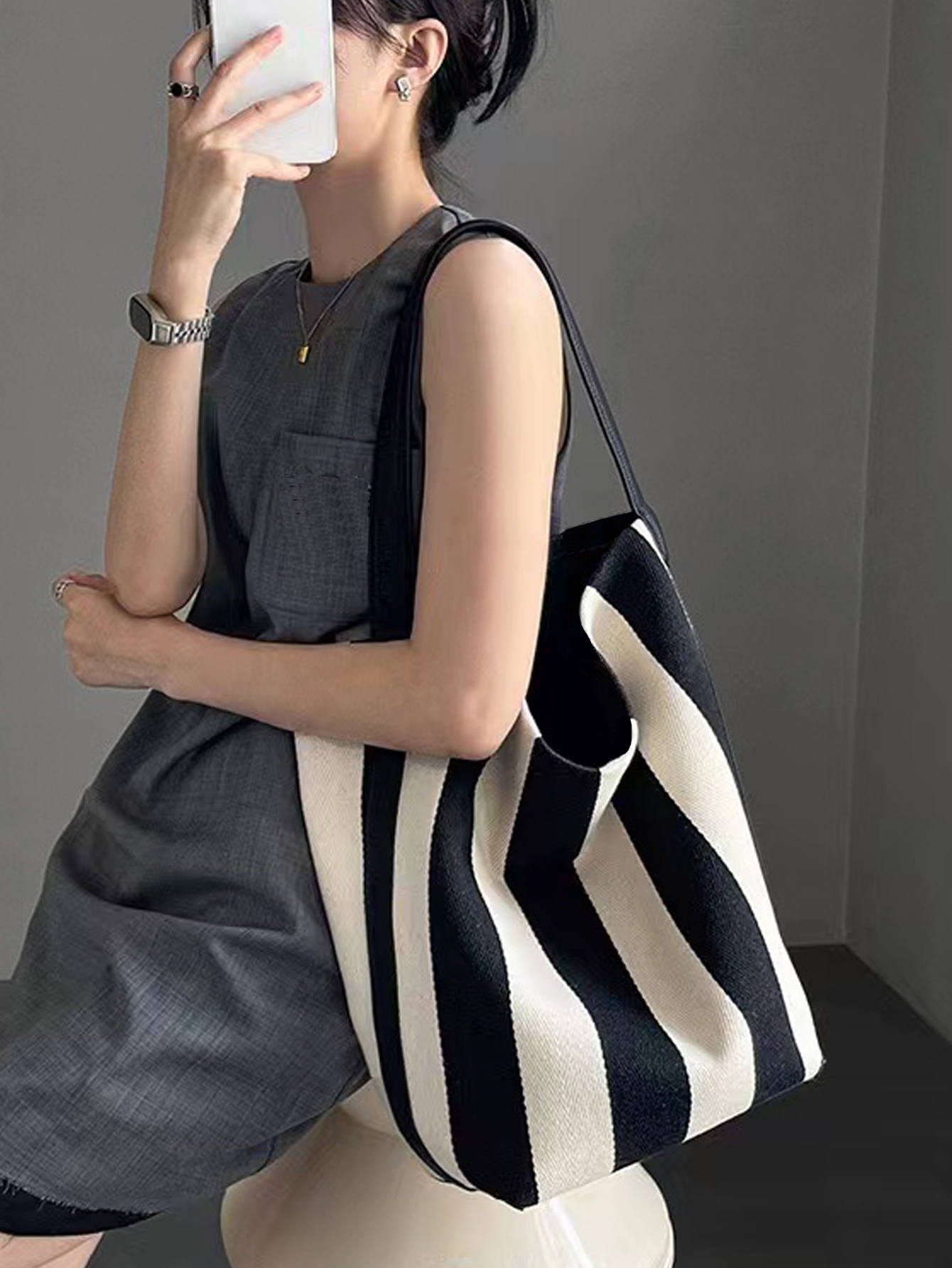 Niche striped canvas bucket ba - đánh giá và giá Women Bags Zara